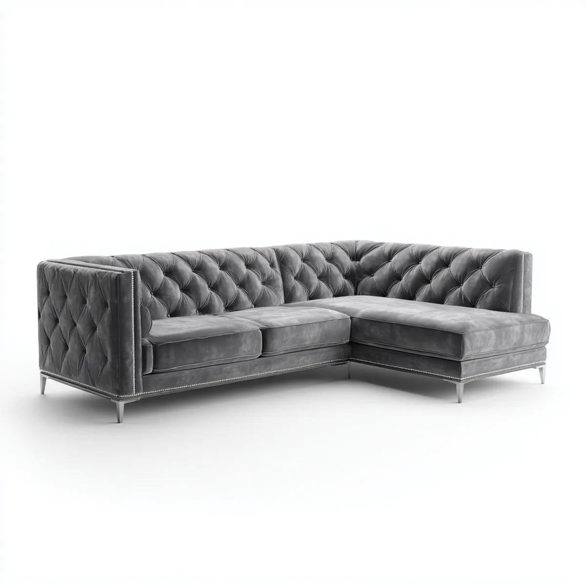 Sofa, Kanapa narożna 4 miejsca szare 260 x 170 x 85 cm w aksamicie poliestrowym L