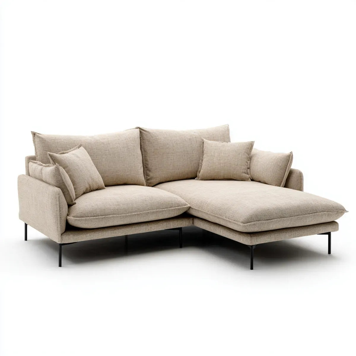Sofa, beżowa kanapa narożna z szewcem o wymiarach 260 x 160 x 85 cm w poliestrze L