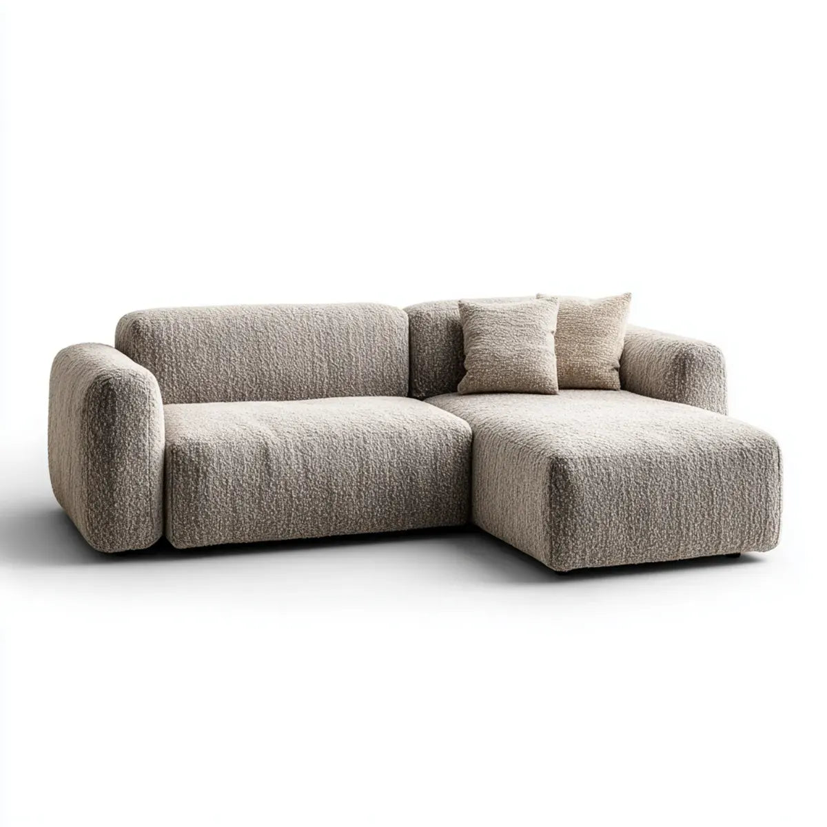 Sofa narożna z krzesełkowym hakiem z prawej szarej gołębi 260 x 160 x 75 cm powłoka bookle w kształcie poliestru L