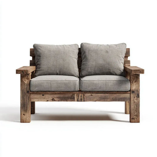 Sofa ogrodowa, 2 fotele ogrodowe sofa ogrodowa w brązowym drewnie z szarym poduszeczkiem 120 x 70 x 75 cm