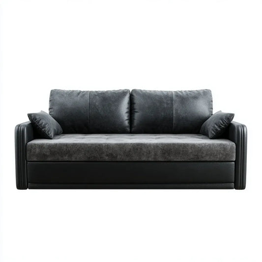 Sofa 2 umieszcza szary antracyt i czarny 200 x 90 x 85 cm w poliestrowym mikrofibrze i PU prostokątnej skóry