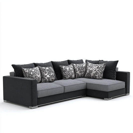 Sofa narożna 3 czarne i szare poliester 280 x 200 x 85 cm