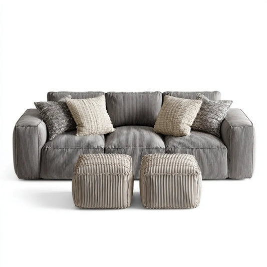 Sofa, 3 fotela z 2 szarymi gołębiami w aksamitnym aksamicie z poliestrowymi paskami prostokątnymi o kształcie 230 x 100 x 85 cm