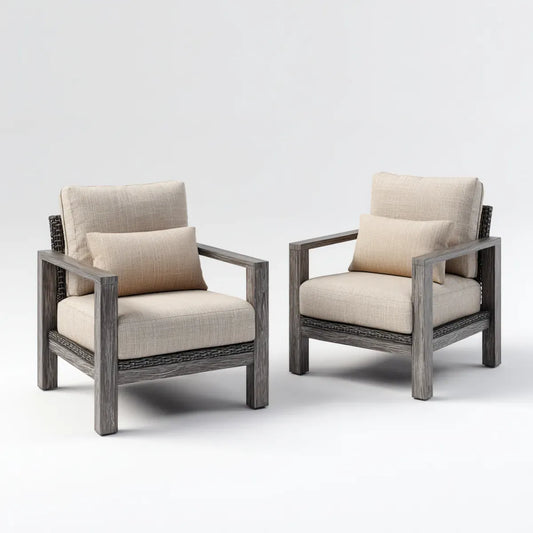Fotel wypoczynkowy, Zestaw 2 foteli wypoczynkowych szary beige 76 x 80 x 84 cm aluminium rattan PE prostokątny