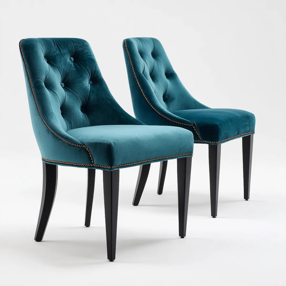 Krzesło do jadalni, Zestaw 2 krzesła morska zieleń aksamitny poliestrowe krzesła jadalne z zakrzywionym tyłu capitonné 53 x 63 x 96 cm