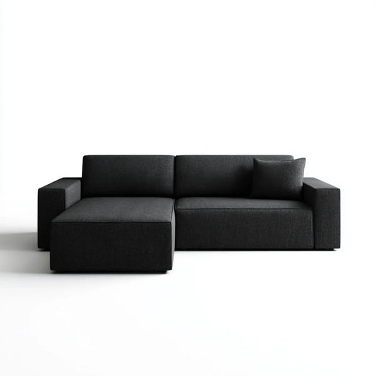 Sofa, Kanapa narożna 3 fotele czarny kształt poliestru 230 x 150 x 85 cm