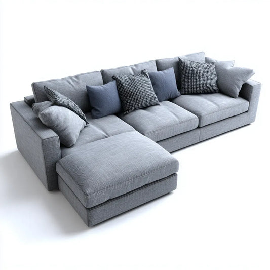 Sofa narożna z krzesełkiem szarym 300 x 160 cm w poliestrze z 4 siedzeniami