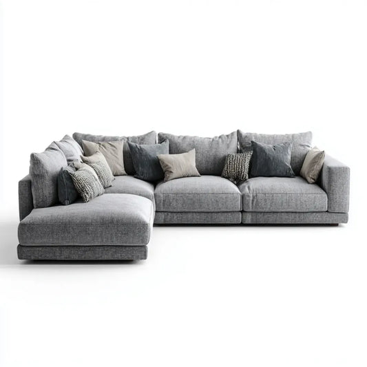 Sofa, Rożna sofa 4 miejsca szary z krzeseł longa lewo 300 x 165 x 85 cm w kształcie poliestru L