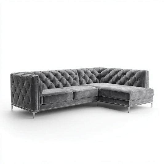 Sofa, Kanapa narożna 4 miejsca szare 260 x 170 x 85 cm w aksamicie poliestrowym L