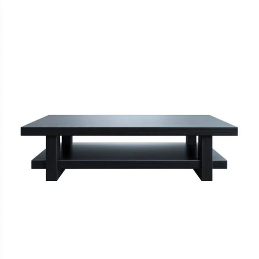 Stolik kawowy, Czarny prostokątny stół do kawy z MDF 120 x 60 x 40 cm z półki