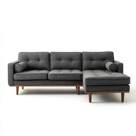 Sofa, Kanapa narożna 3 ciemnoszare miejsca z prawym szewcem z poliestru 240 x 150 x 85 cm do L