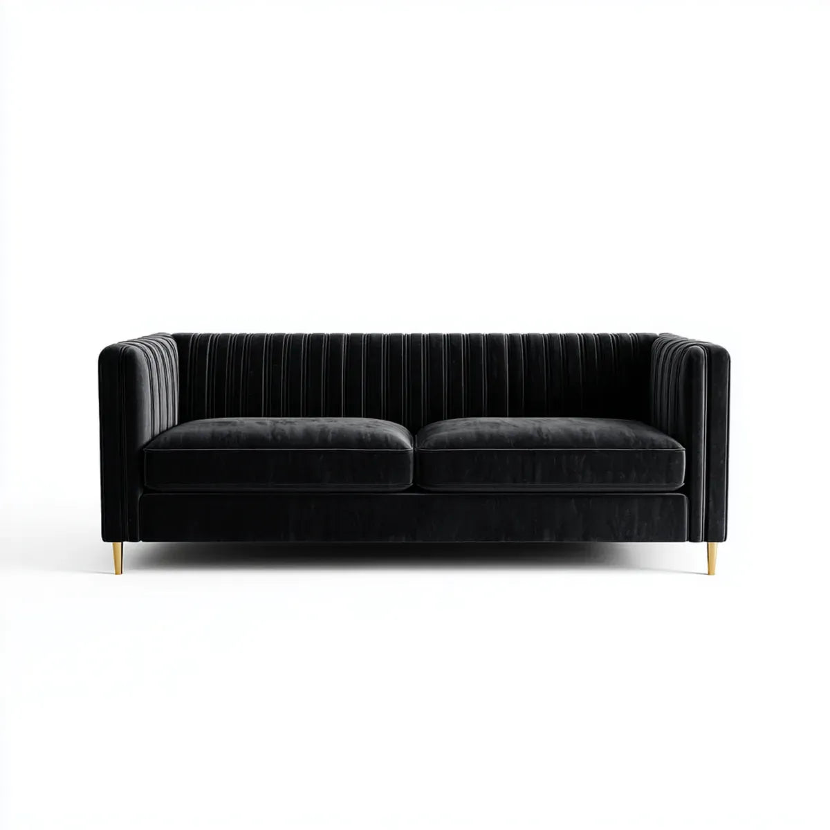 Sofa, Czarna, poliestrowa, aksamitna sofa o kształcie prostokątnym do 180 x 85 x 78 cm
