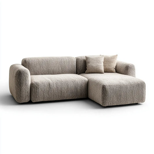 Sofa narożna z krzesełkowym hakiem z prawej szarej gołębi 260 x 160 x 75 cm powłoka bookle w kształcie poliestru L
